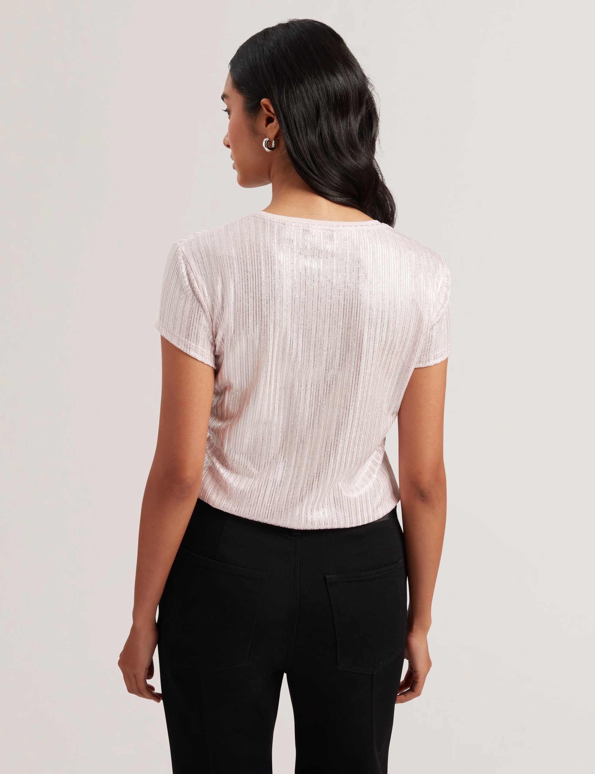 Ted Baker KATRINO - Ribbed Metallic Fitted T-Shirt LIGHT PINK
