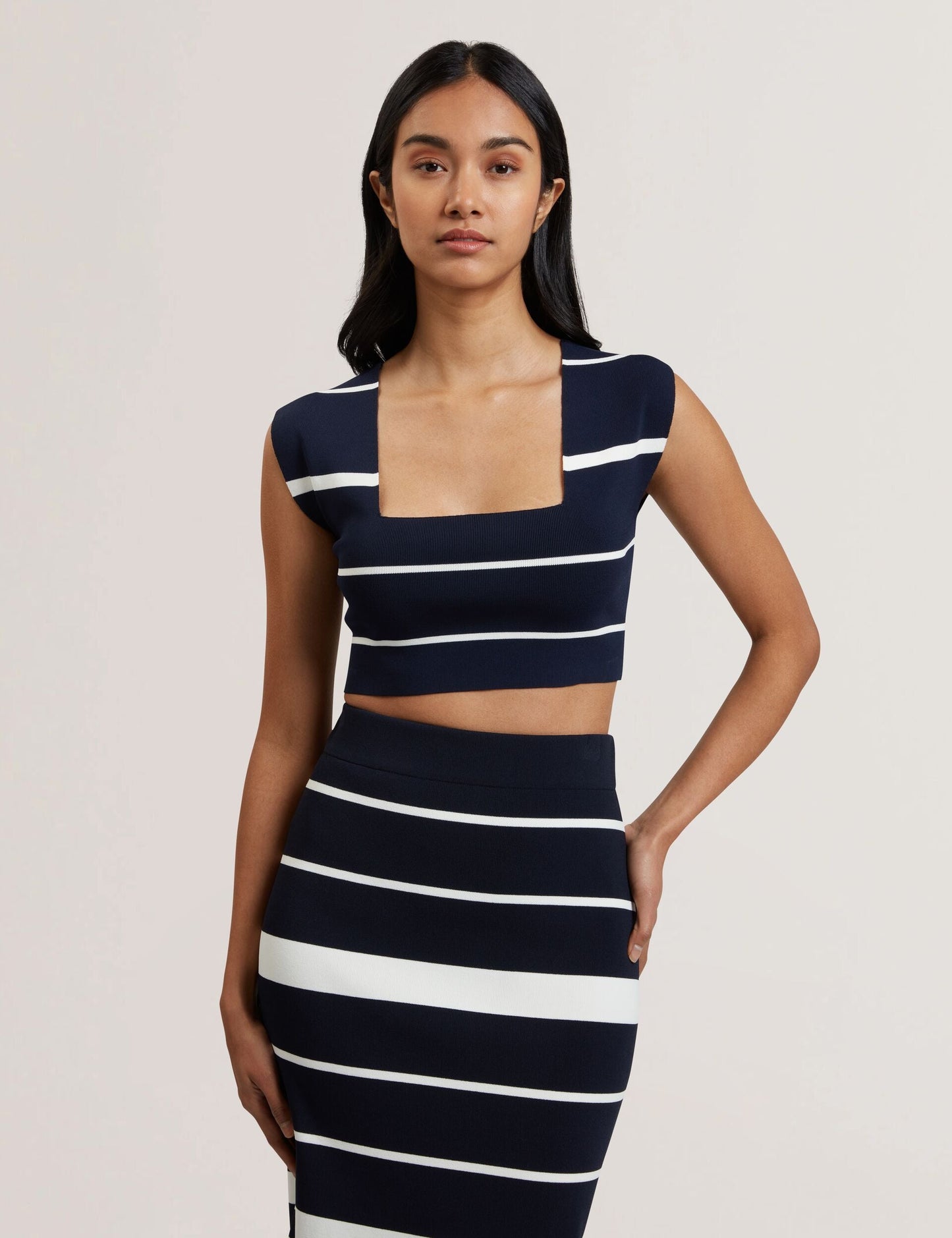 Ted Baker ELLLE - Striped Knit Square Neck Cropped Top NAVY