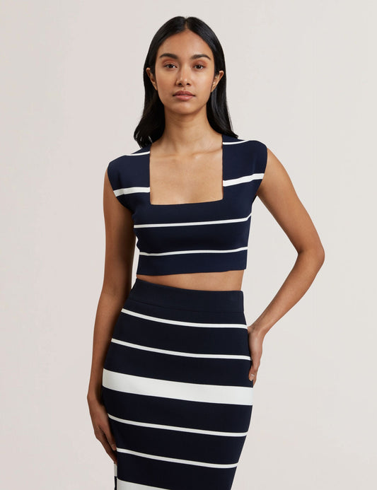 Ted Baker ELLLE - Striped Knit Square Neck Cropped Top NAVY