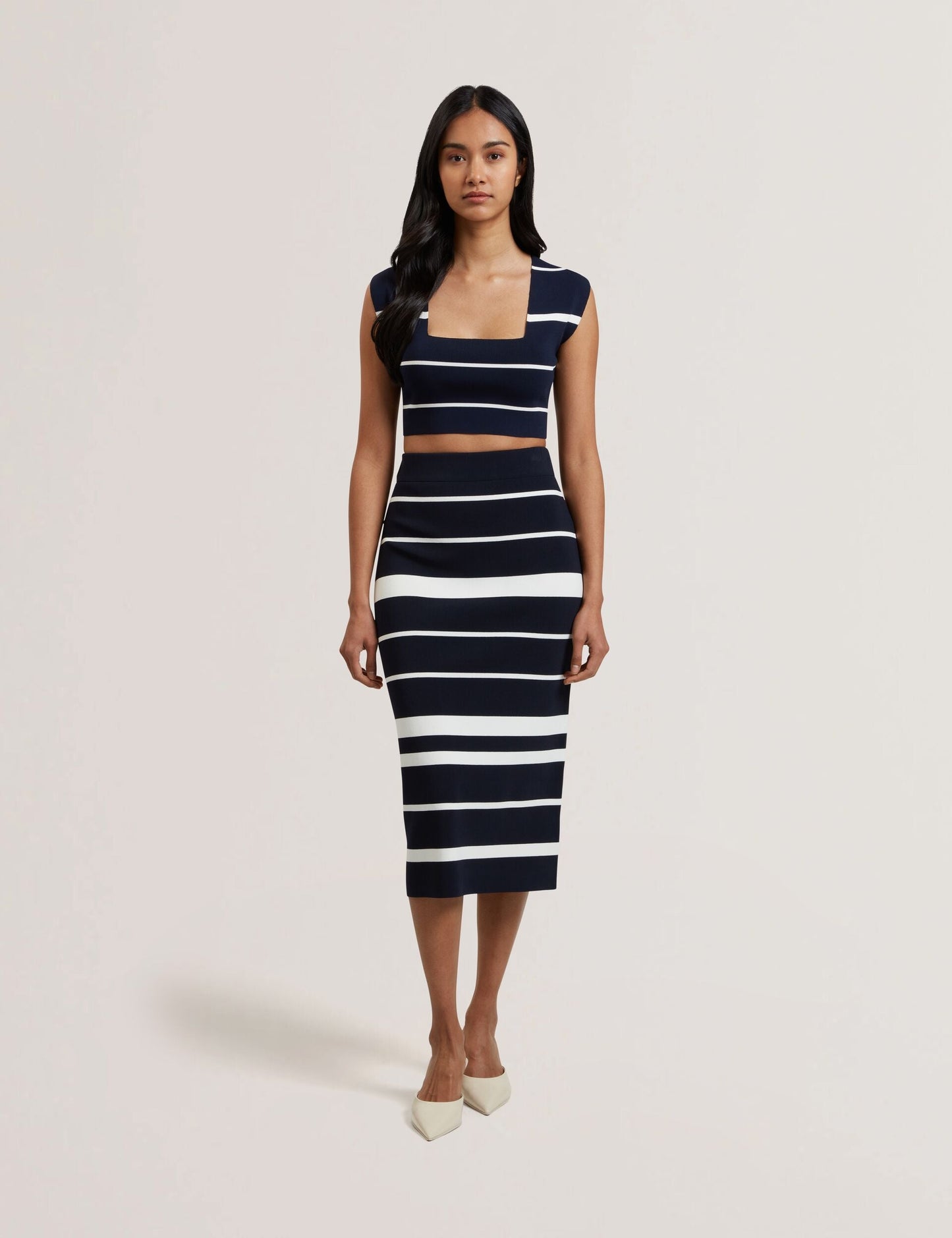 Ted Baker ELLLE - Striped Knit Square Neck Cropped Top NAVY