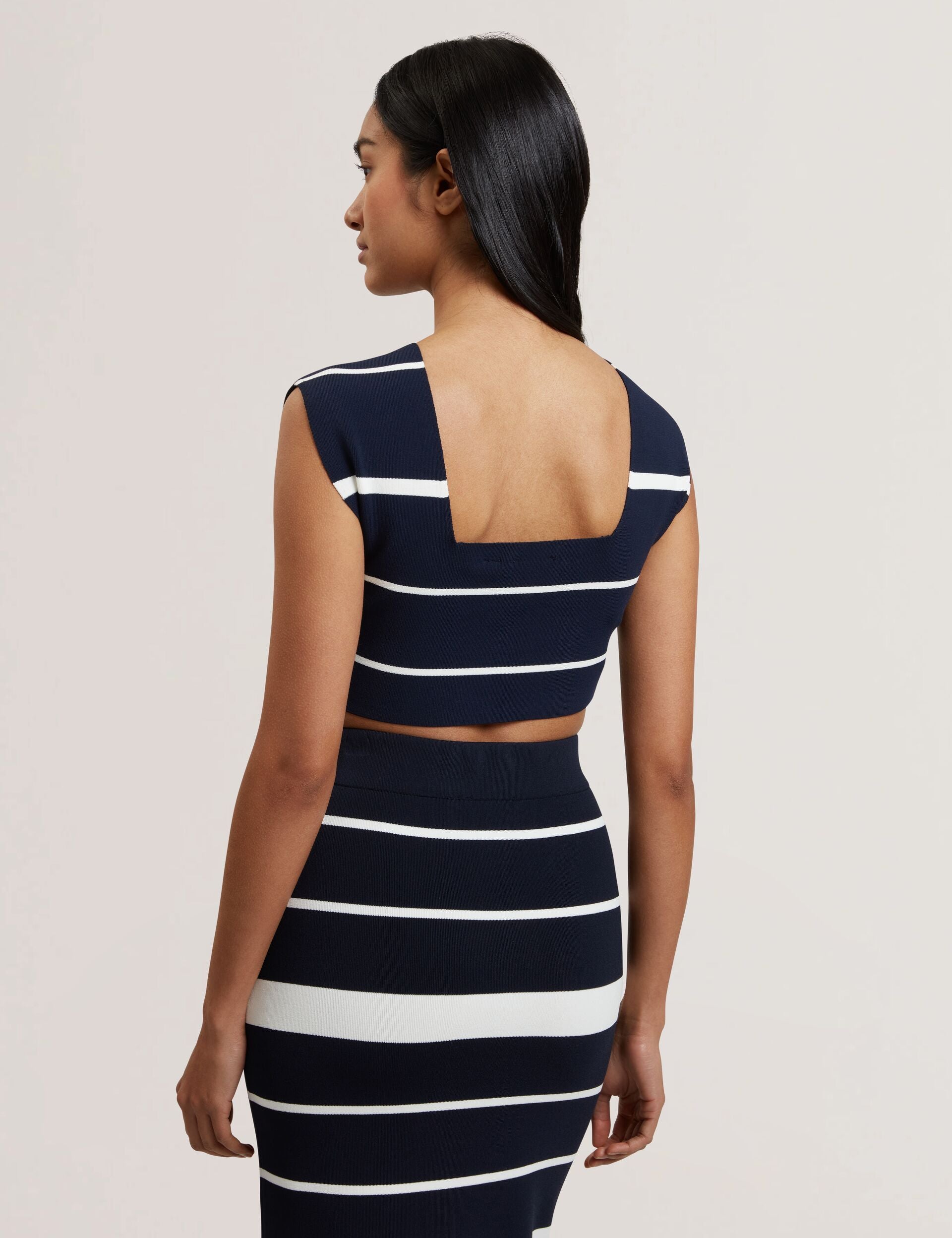 Ted Baker ELLLE - Striped Knit Square Neck Cropped Top NAVY