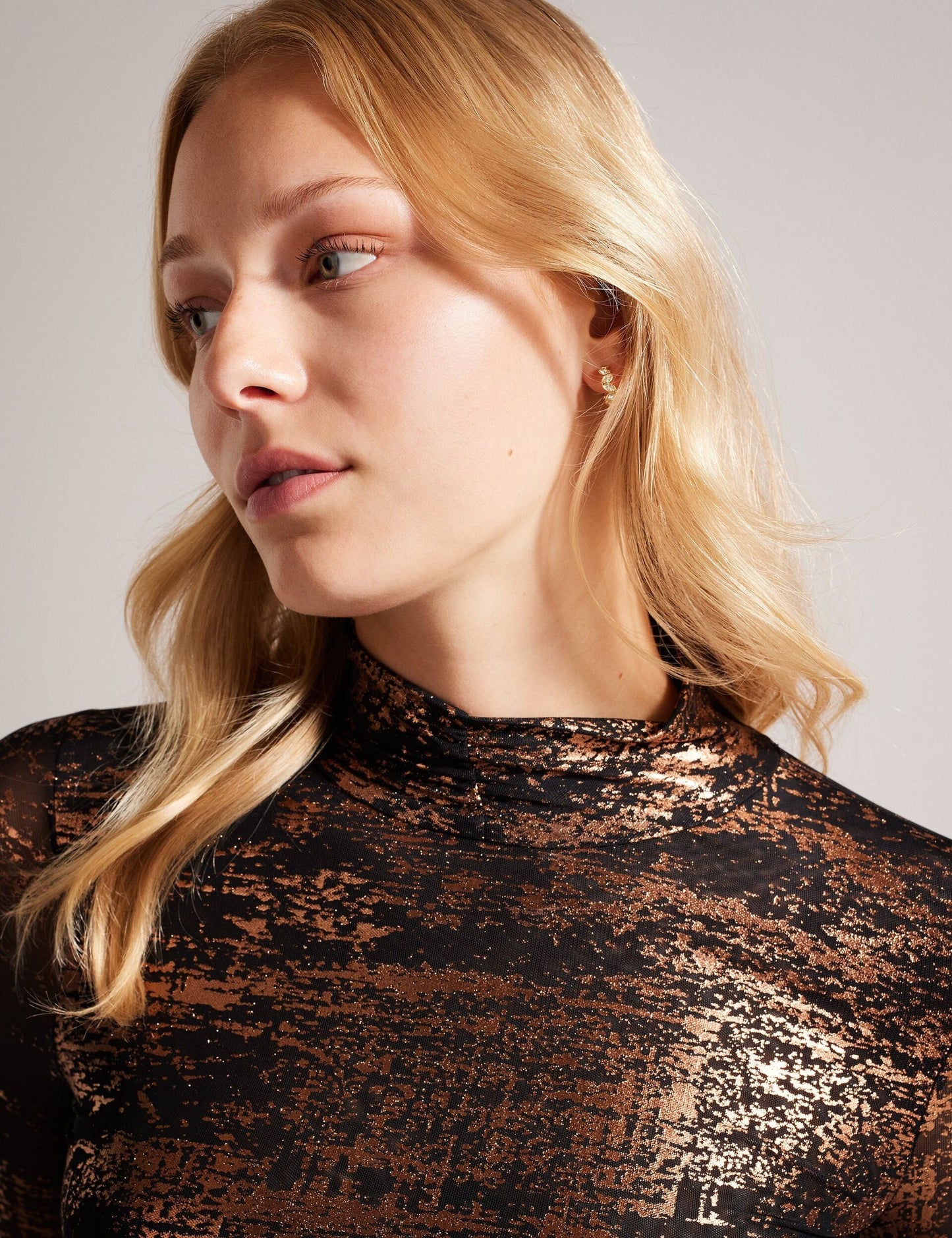 Ted Baker SOFIY - Foil Print High Neck Mesh Top JET BLACK