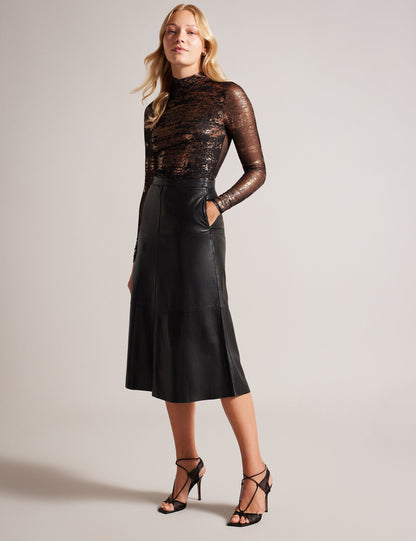 Ted Baker SOFIY - Foil Print High Neck Mesh Top JET BLACK