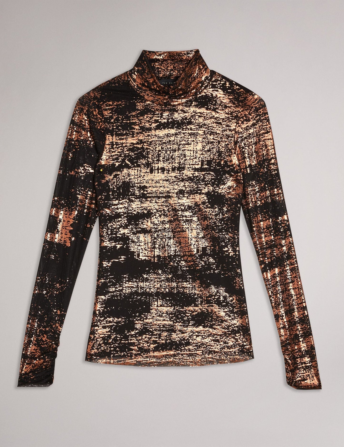 Ted Baker SOFIY - Foil Print High Neck Mesh Top JET BLACK