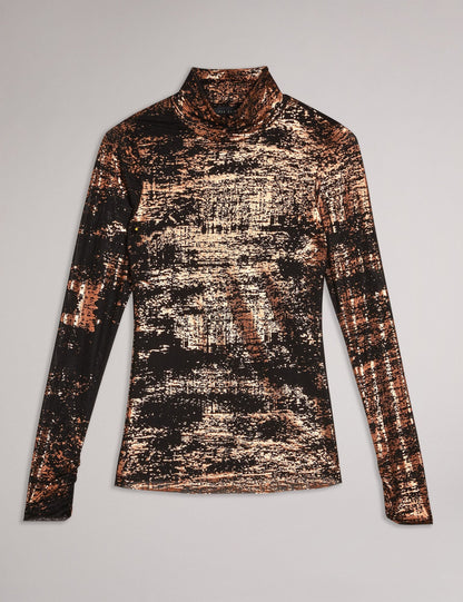 Ted Baker SOFIY - Foil Print High Neck Mesh Top JET BLACK