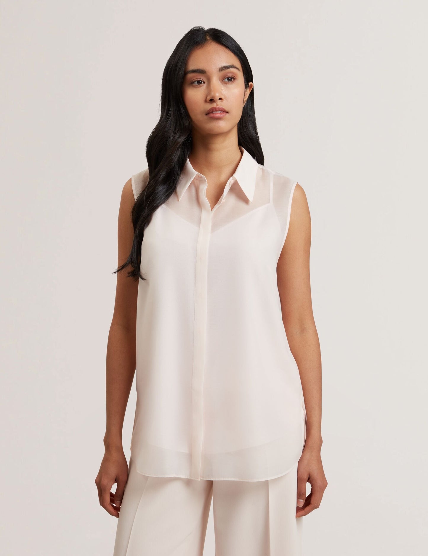 Ted Baker NORELLA - Sheer Organza Longline Sleeveless Blouse PALE PINK