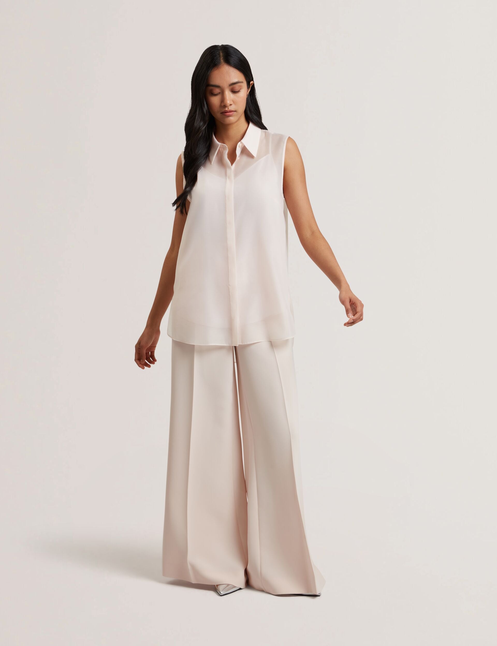 Ted Baker NORELLA - Sheer Organza Longline Sleeveless Blouse PALE PINK