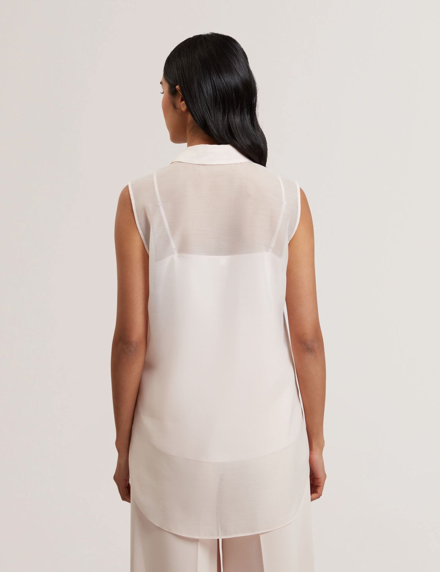 Ted Baker NORELLA - Sheer Organza Longline Sleeveless Blouse PALE PINK