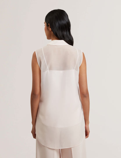 Ted Baker NORELLA - Sheer Organza Longline Sleeveless Blouse PALE PINK