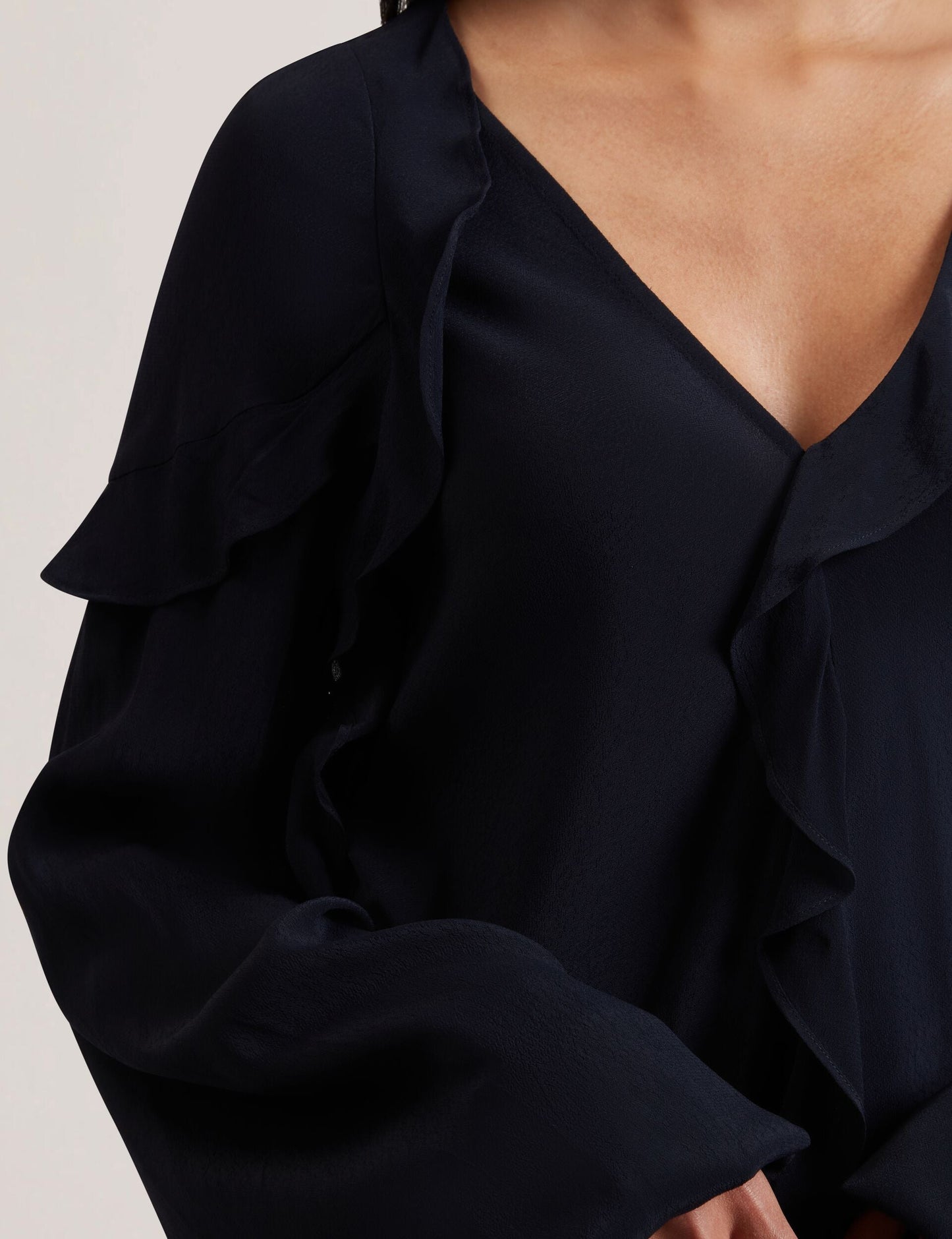 Ted Baker KAYFA - Waterfall Ruffle Trim Long Sleeve Blouse NAVY
