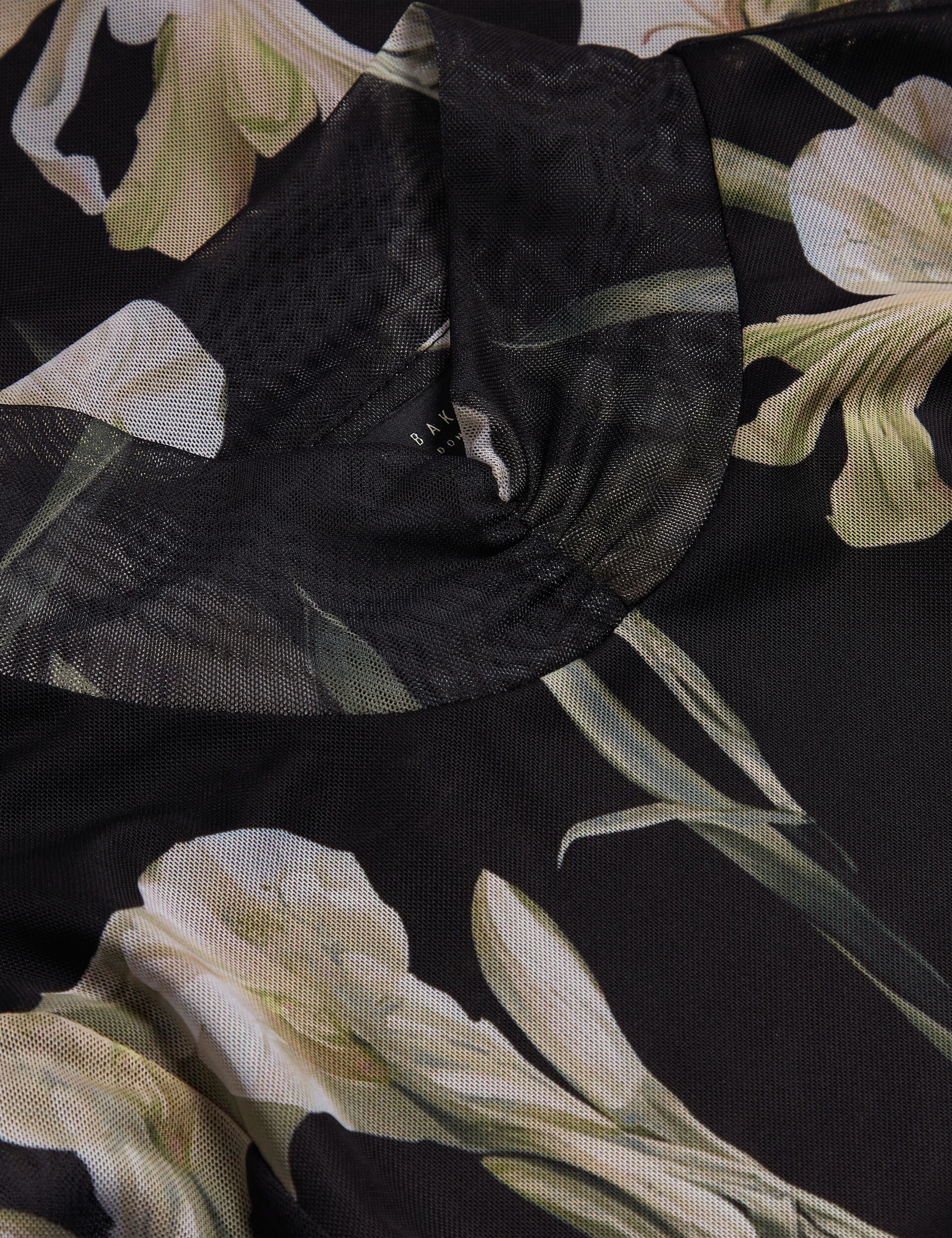 Ted Baker FIAAHH - Floral Print High Neck Sheer Mesh Top BLACK