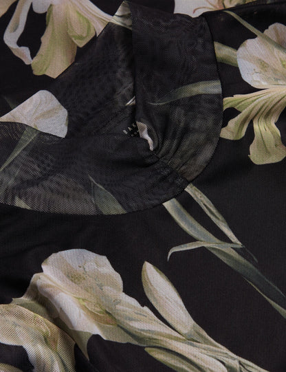 Ted Baker FIAAHH - Floral Print High Neck Sheer Mesh Top BLACK