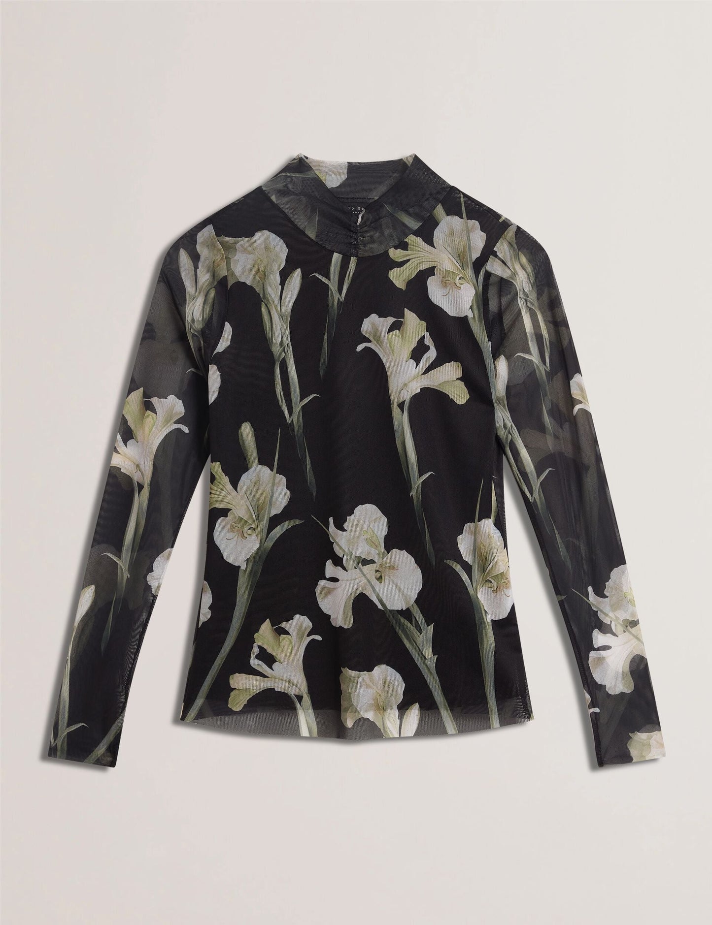 Ted Baker FIAAHH - Floral Print High Neck Sheer Mesh Top BLACK