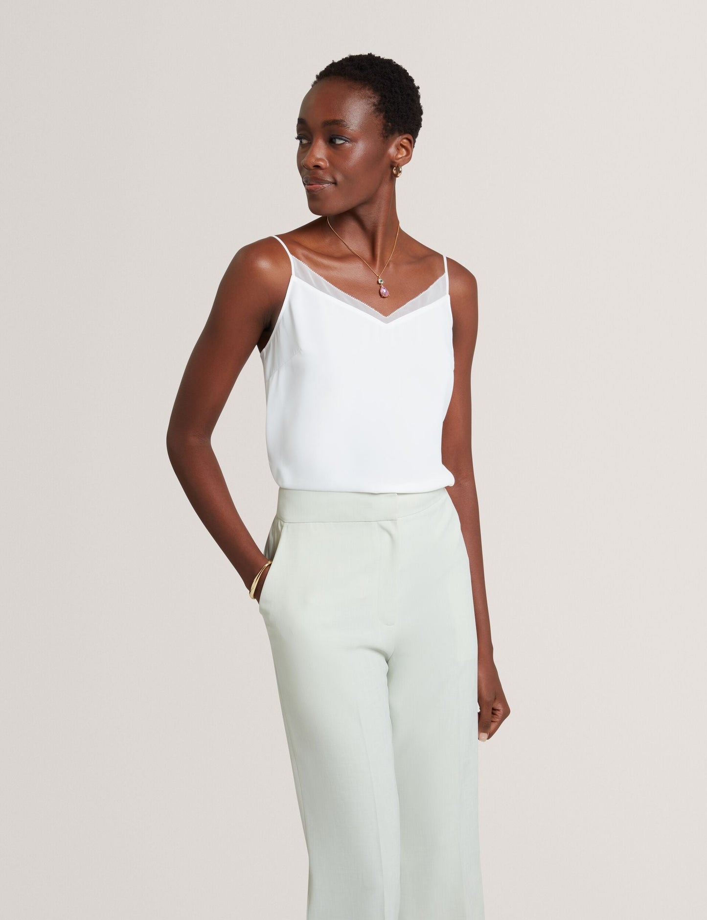 Ted Baker LULEA Chiffon Detail V-Neck Strappy Cami Top in Ivory IVORY