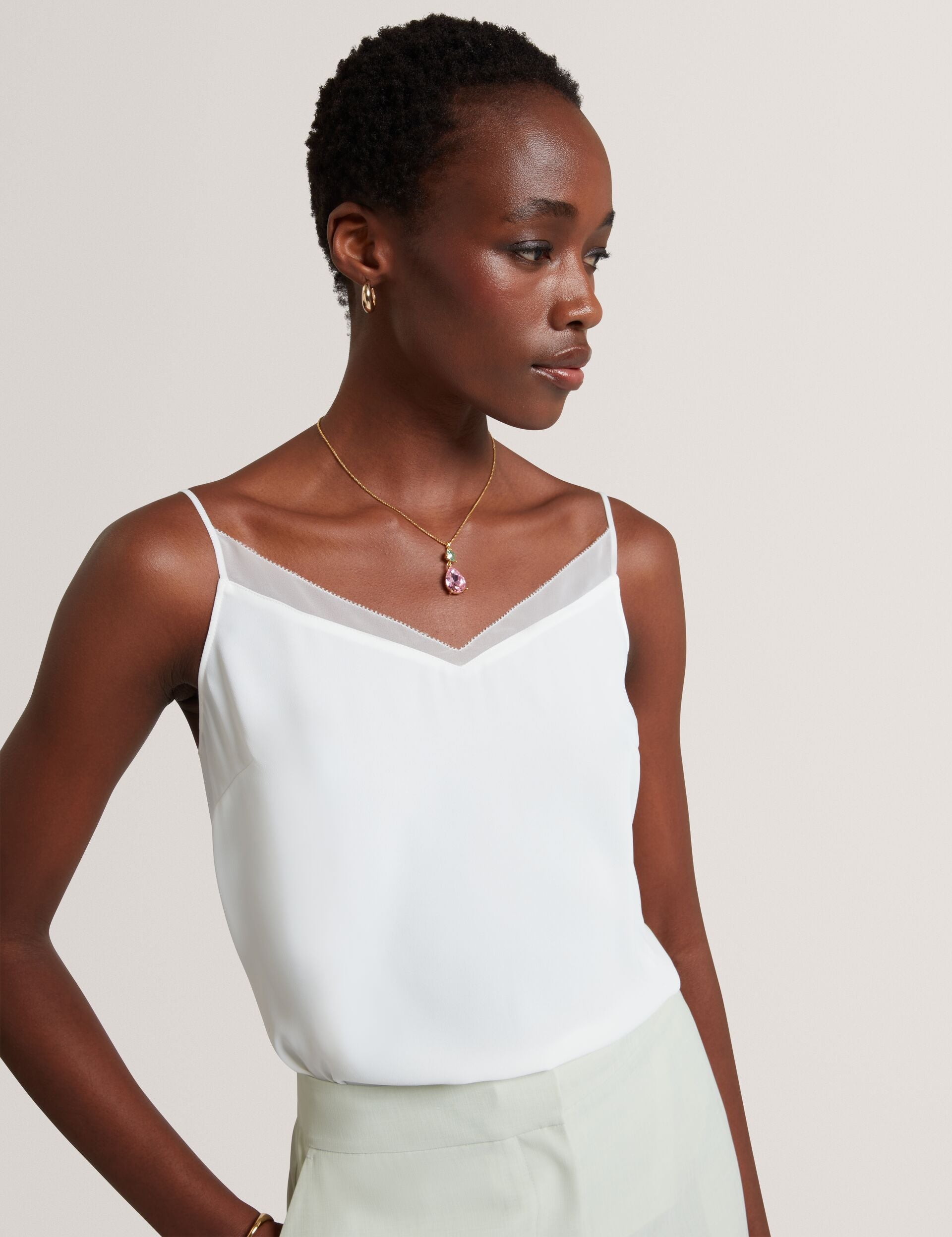 Ted Baker LULEA Chiffon Detail V-Neck Strappy Cami Top in Ivory IVORY