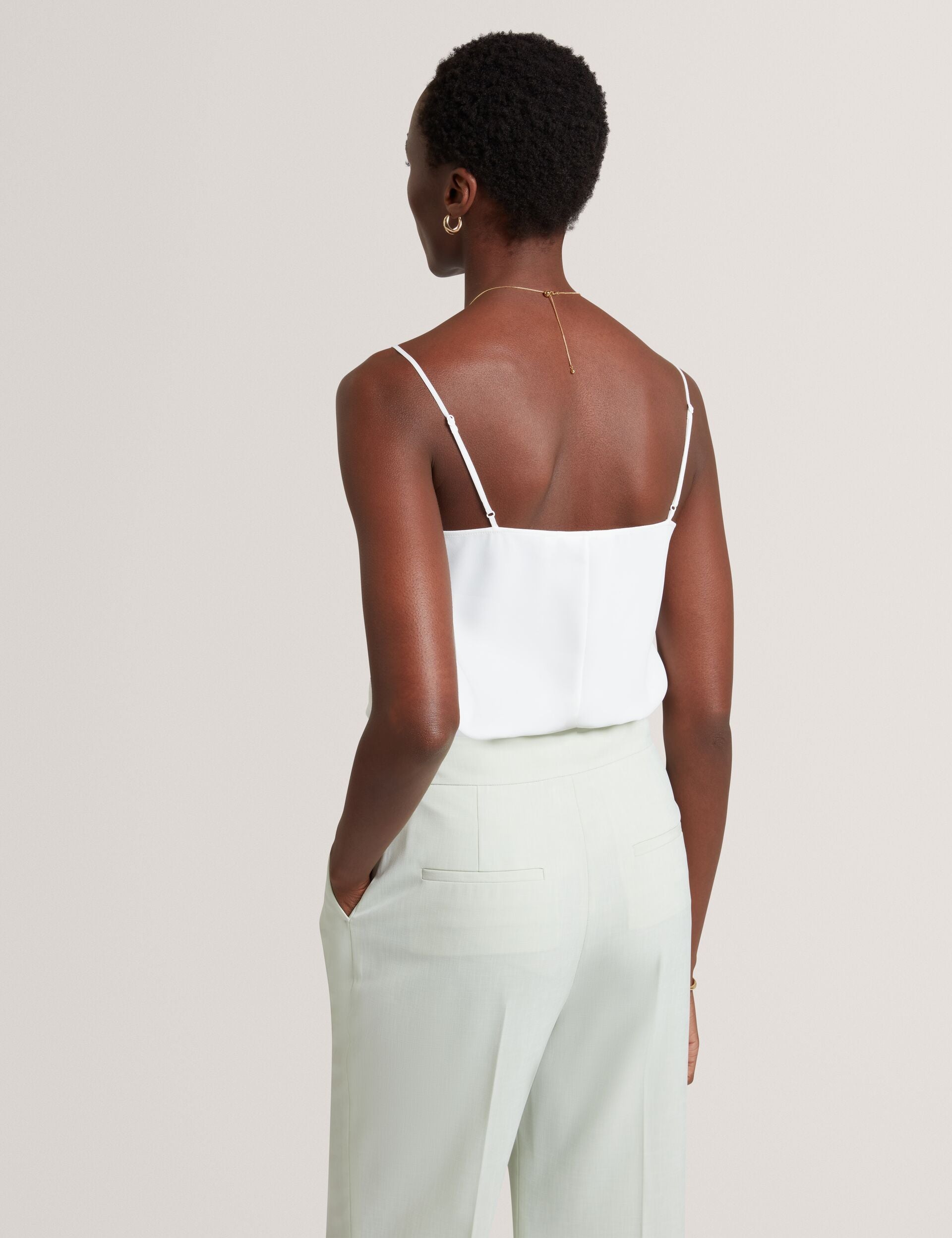 Ted Baker LULEA Chiffon Detail V-Neck Strappy Cami Top in Ivory IVORY