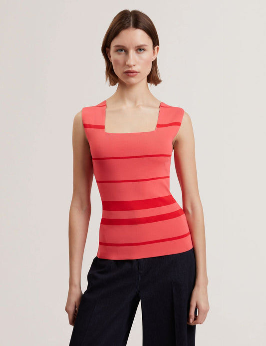 Ted Baker LAYDAA - Striped Knit Square Neck Sleeveless Top CORAL