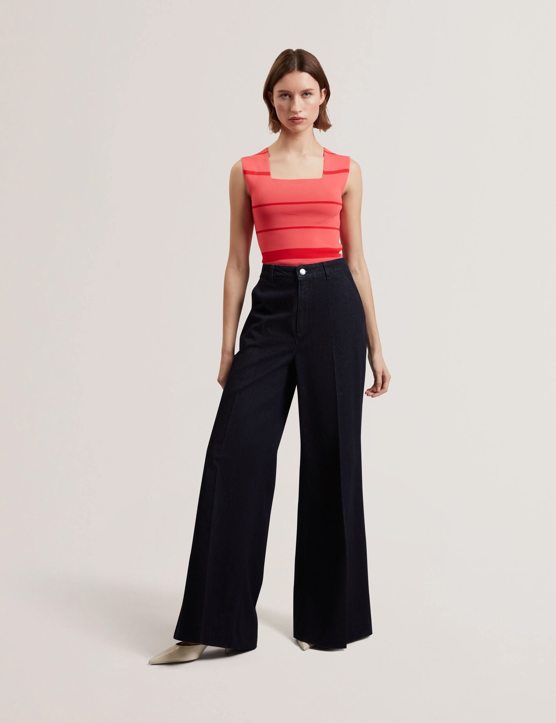 Ted Baker LAYDAA - Striped Knit Square Neck Sleeveless Top CORAL