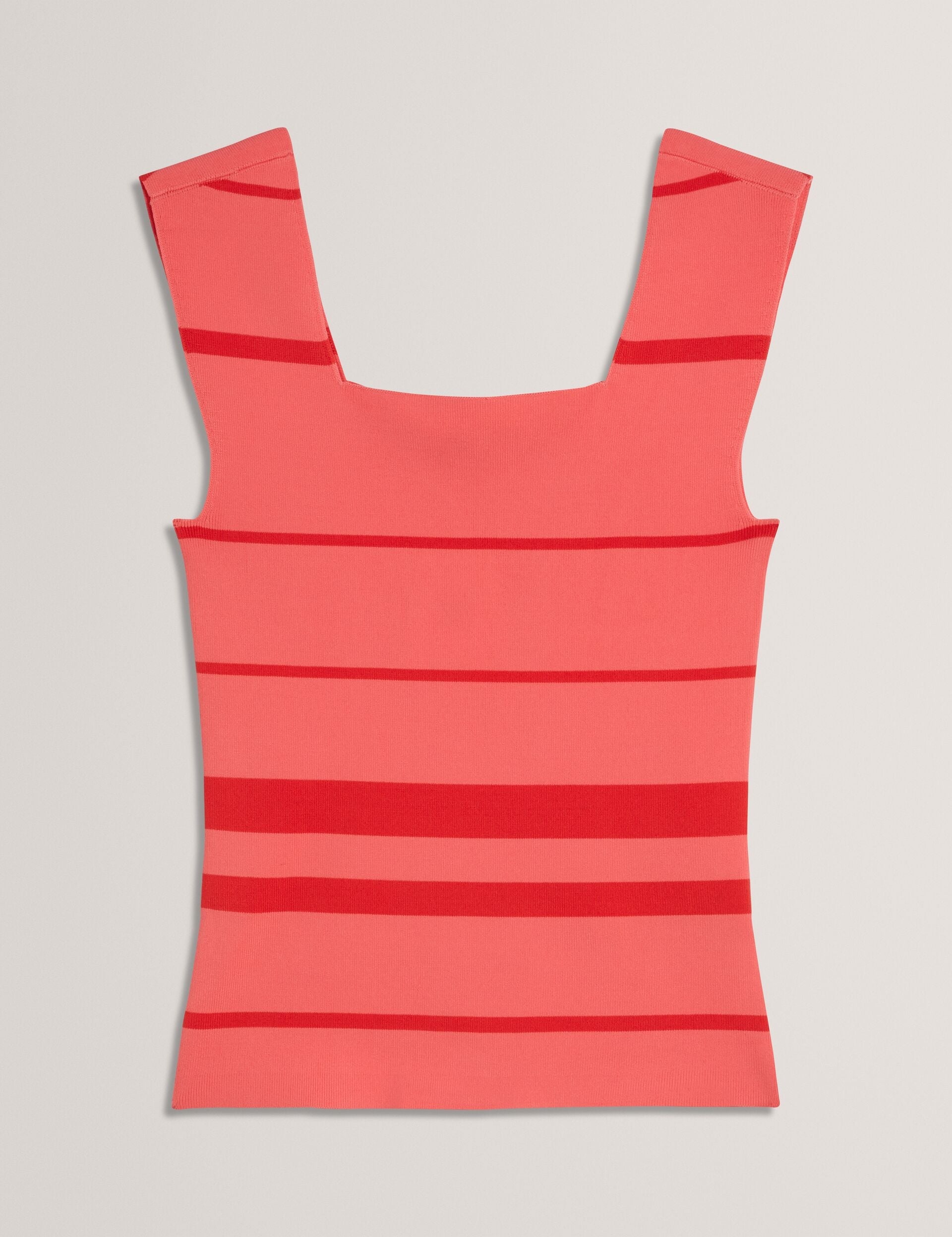 Ted Baker LAYDAA - Striped Knit Square Neck Sleeveless Top CORAL