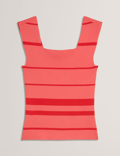 Ted Baker LAYDAA - Striped Knit Square Neck Sleeveless Top CORAL