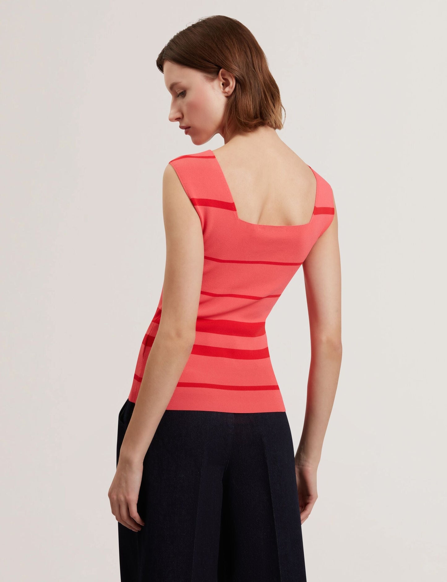 Ted Baker LAYDAA - Striped Knit Square Neck Sleeveless Top CORAL