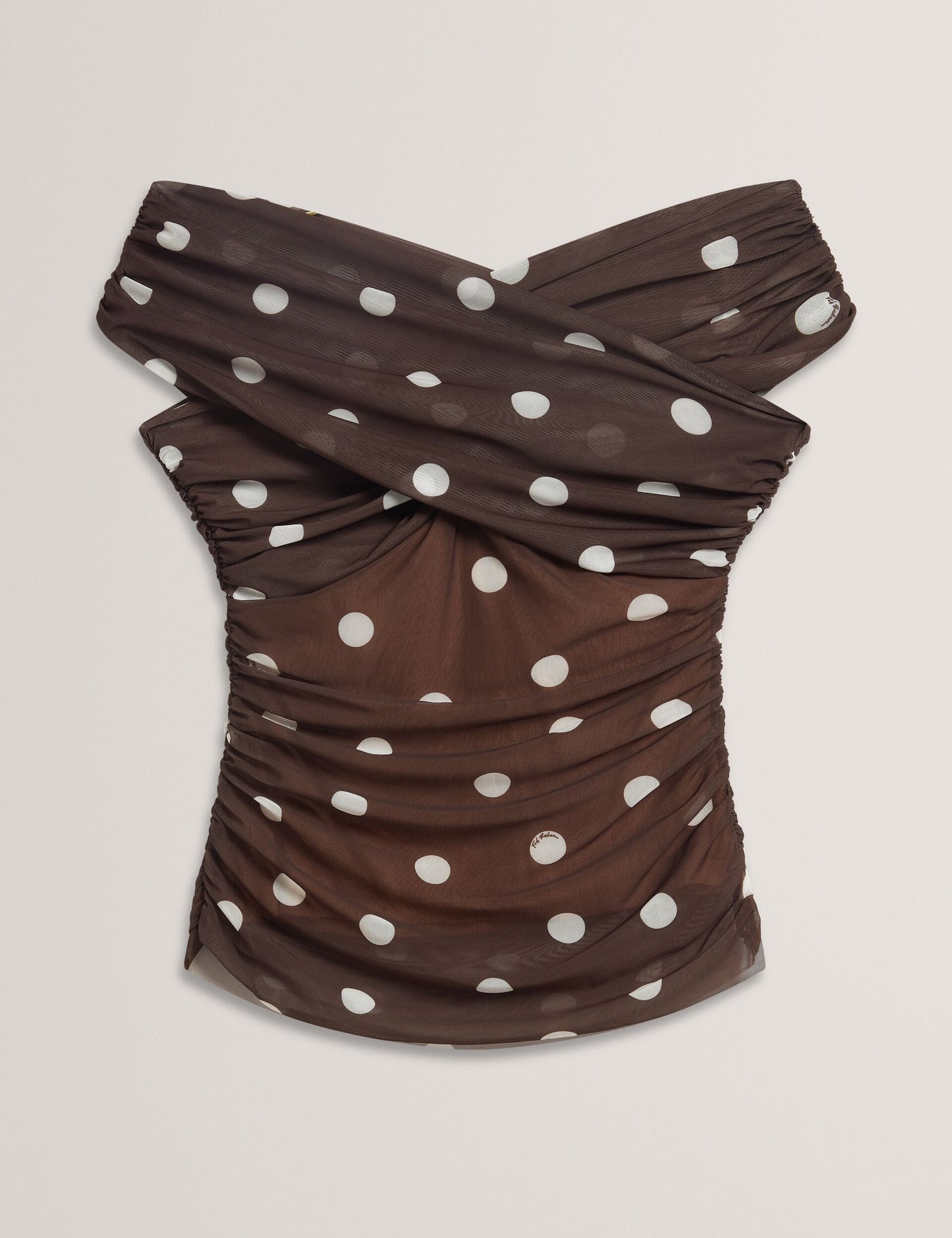 Ted Baker ZAAMO - Off-the-Shoulder Polka Dot Mesh Top DARK BROWN