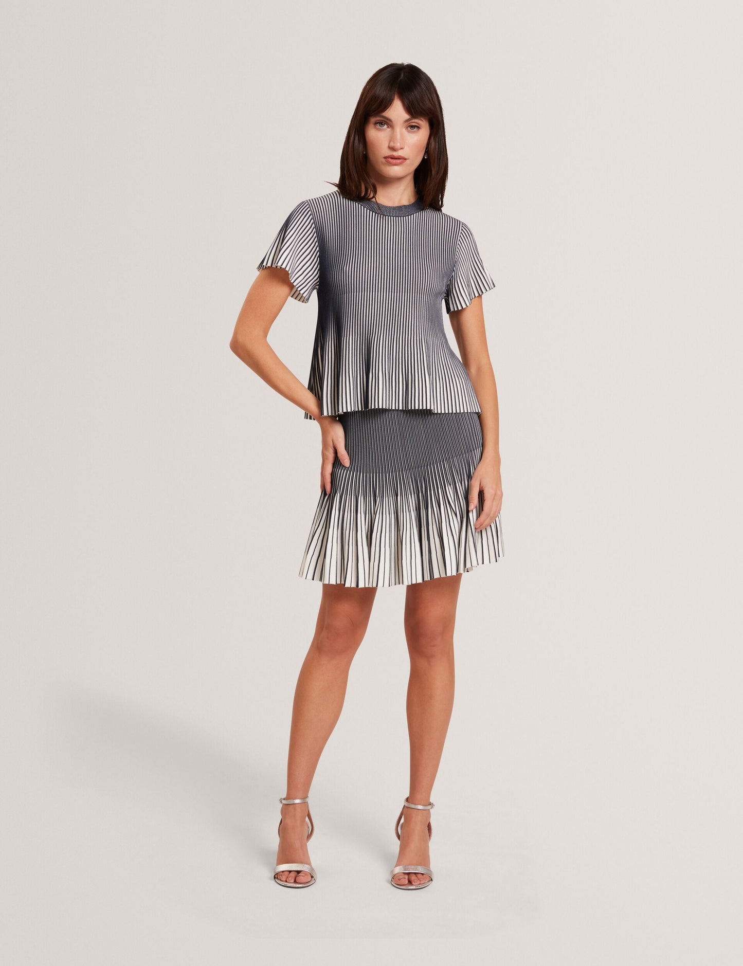 Ted Baker HETHRR - Textured Knit Fluted Short Sleeve Top NAVY