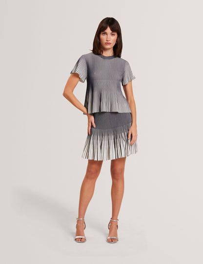 Ted Baker HETHRR - Textured Knit Fluted Short Sleeve Top NAVY