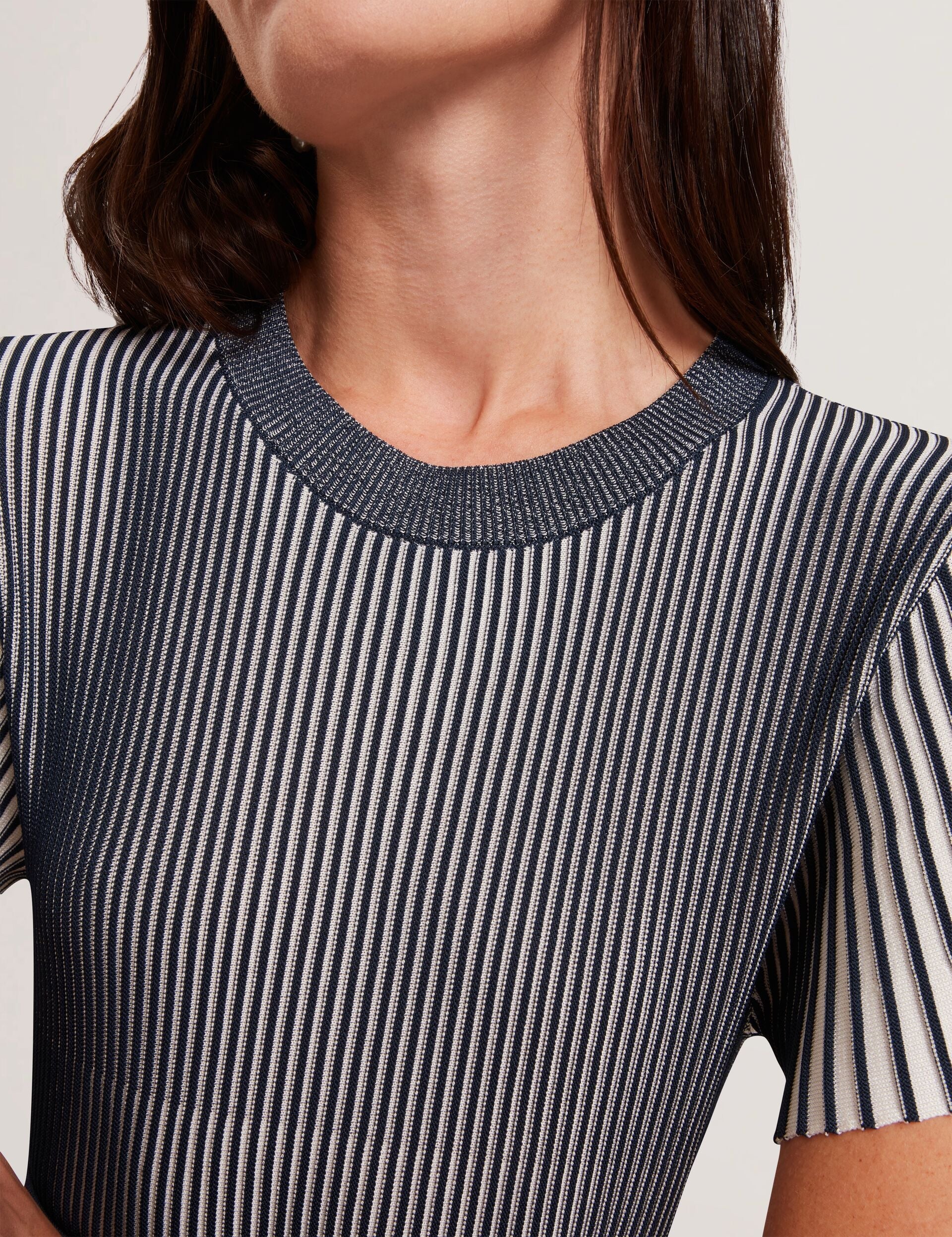 Ted Baker HETHRR - Textured Knit Fluted Short Sleeve Top NAVY