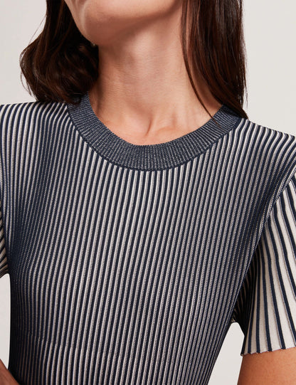 Ted Baker HETHRR - Textured Knit Fluted Short Sleeve Top NAVY