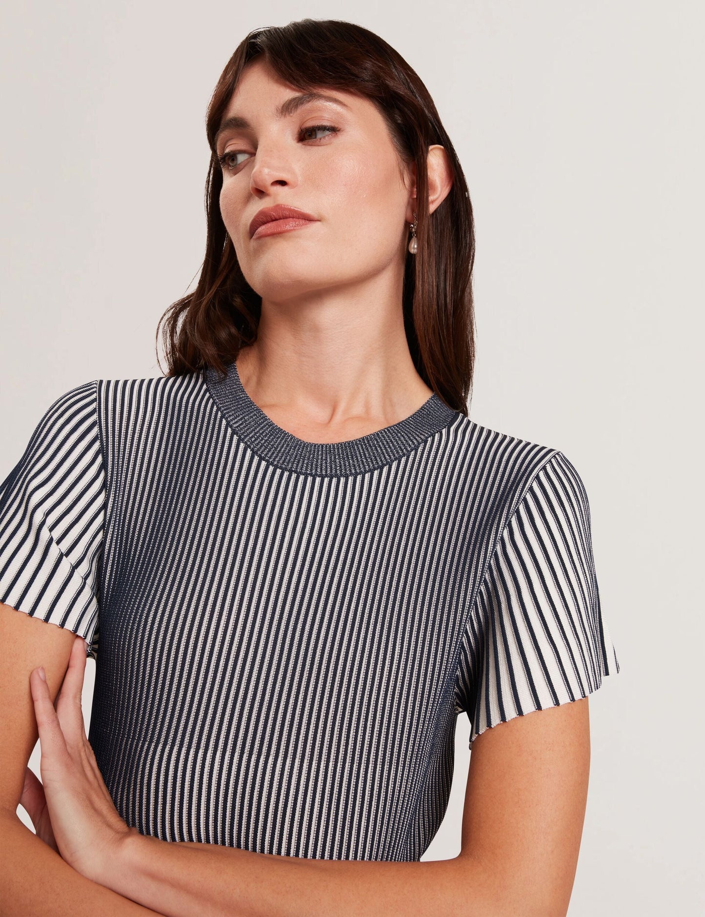 Ted Baker HETHRR - Textured Knit Fluted Short Sleeve Top NAVY