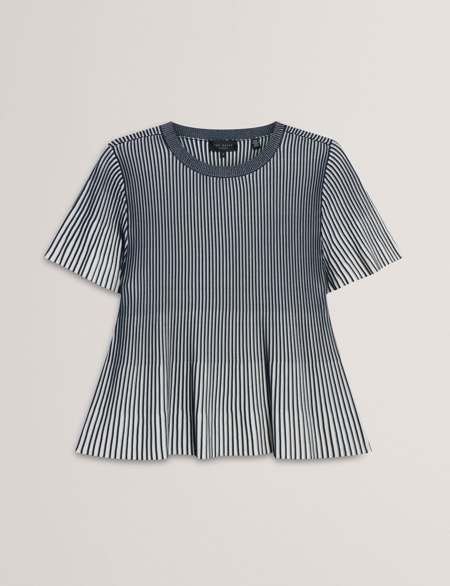Ted Baker HETHRR - Textured Knit Fluted Short Sleeve Top NAVY