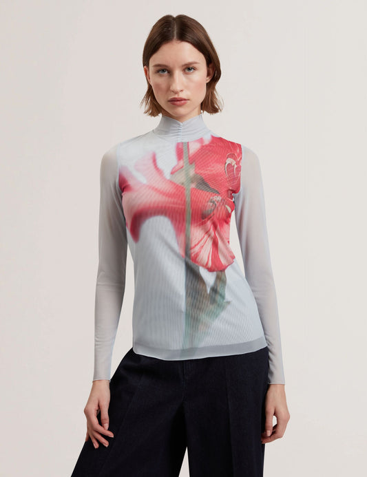Ted Baker PIPYA - Floral High Neck Long Sleeve Mesh Top PALE BLUE