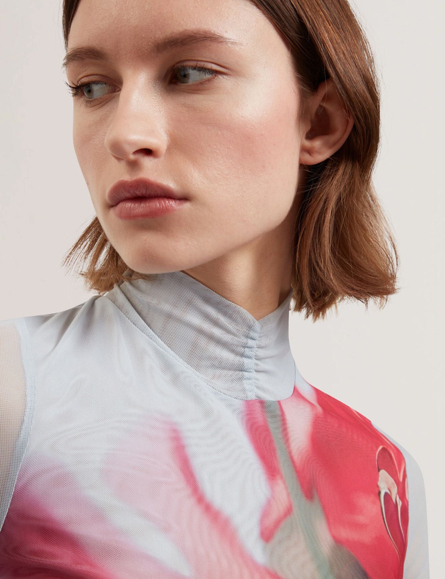 Ted Baker PIPYA - Floral High Neck Long Sleeve Mesh Top PALE BLUE
