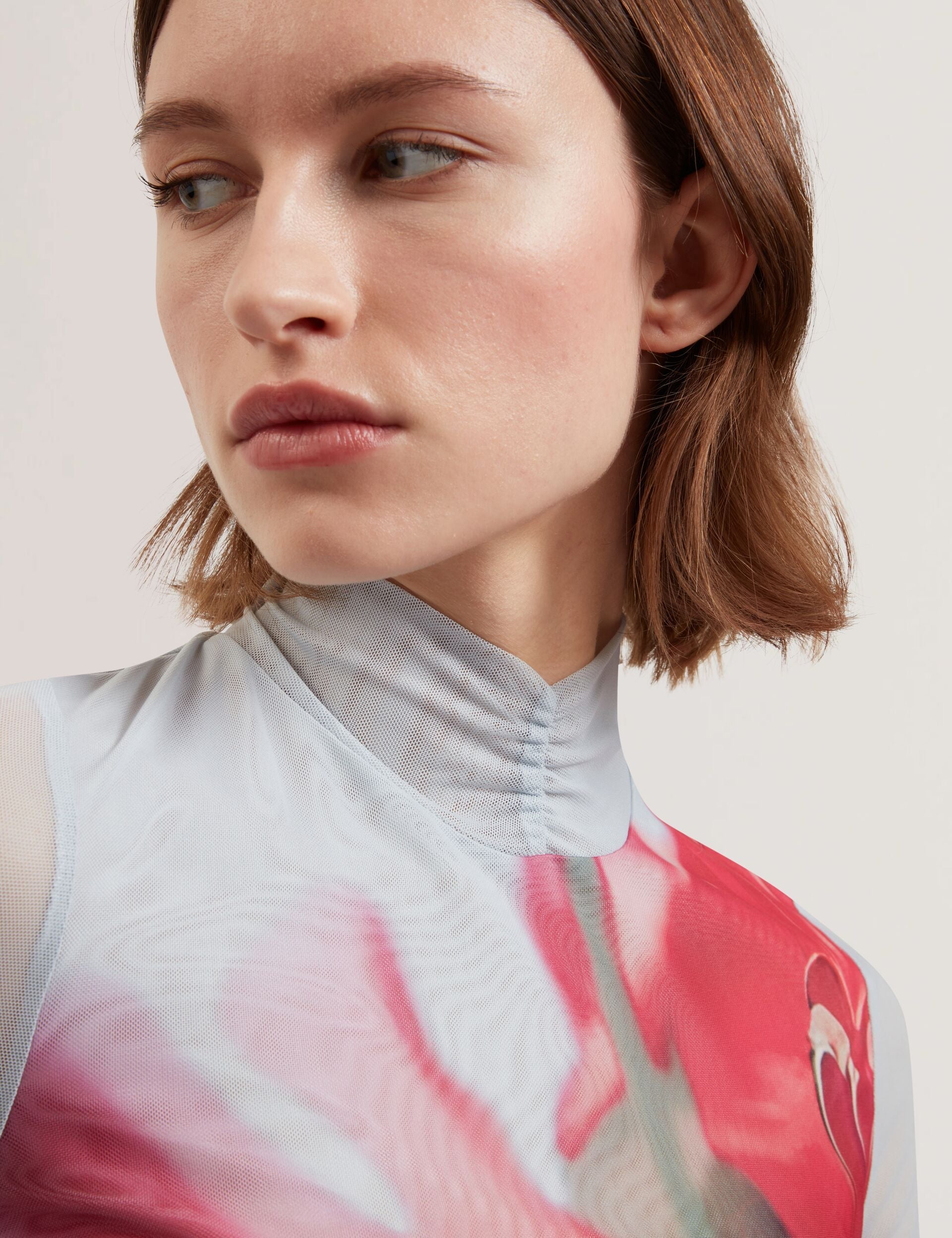 Ted Baker PIPYA - Floral High Neck Long Sleeve Mesh Top PALE BLUE
