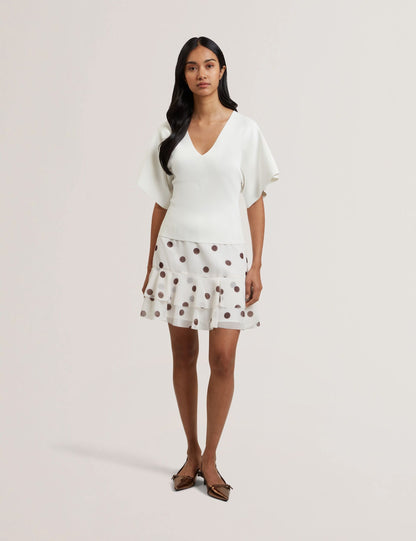 Ted Baker REGINAH - Wide Short Sleeve V-Neck Knitted Top IVORY