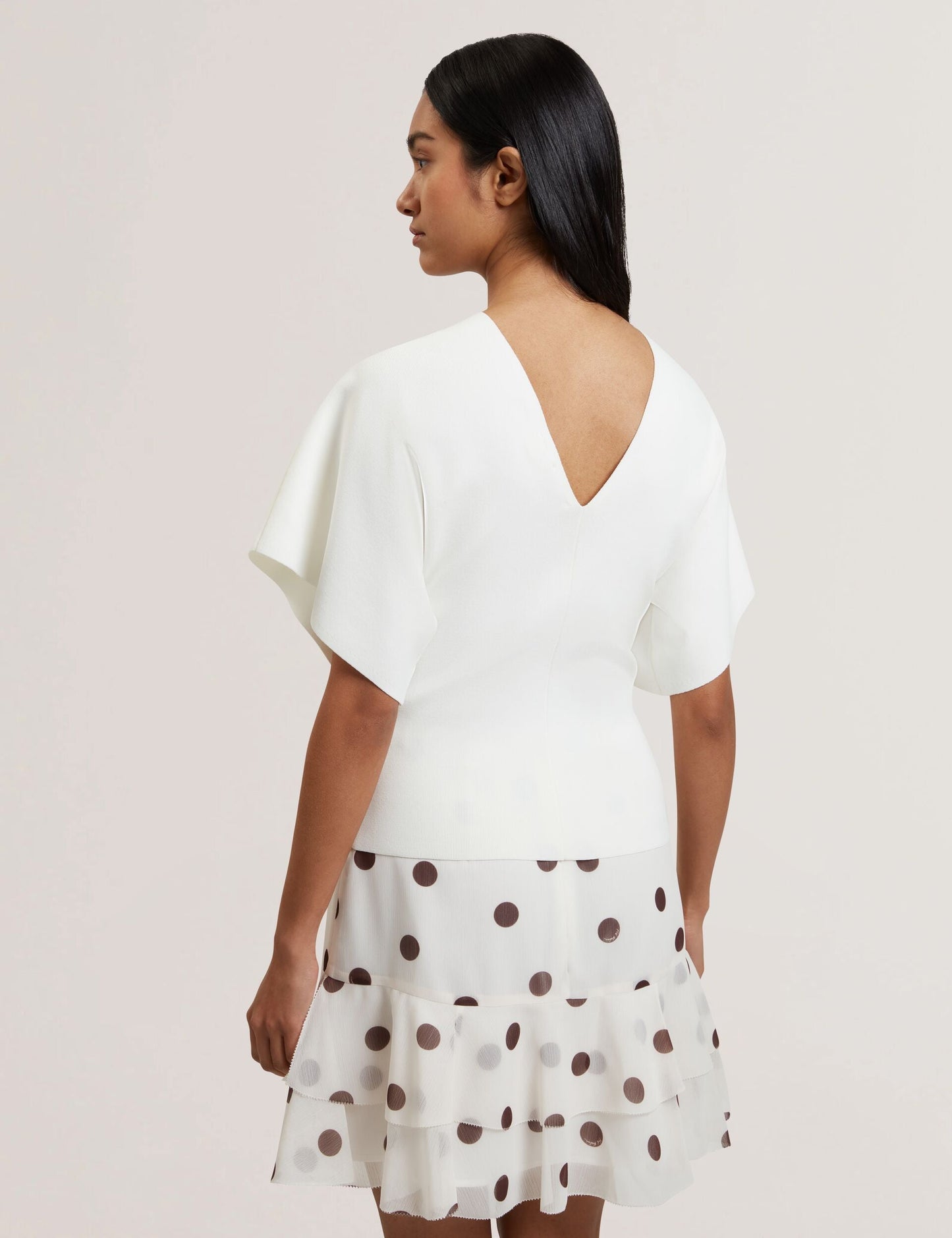 Ted Baker REGINAH - Wide Short Sleeve V-Neck Knitted Top IVORY