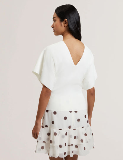 Ted Baker REGINAH - Wide Short Sleeve V-Neck Knitted Top IVORY
