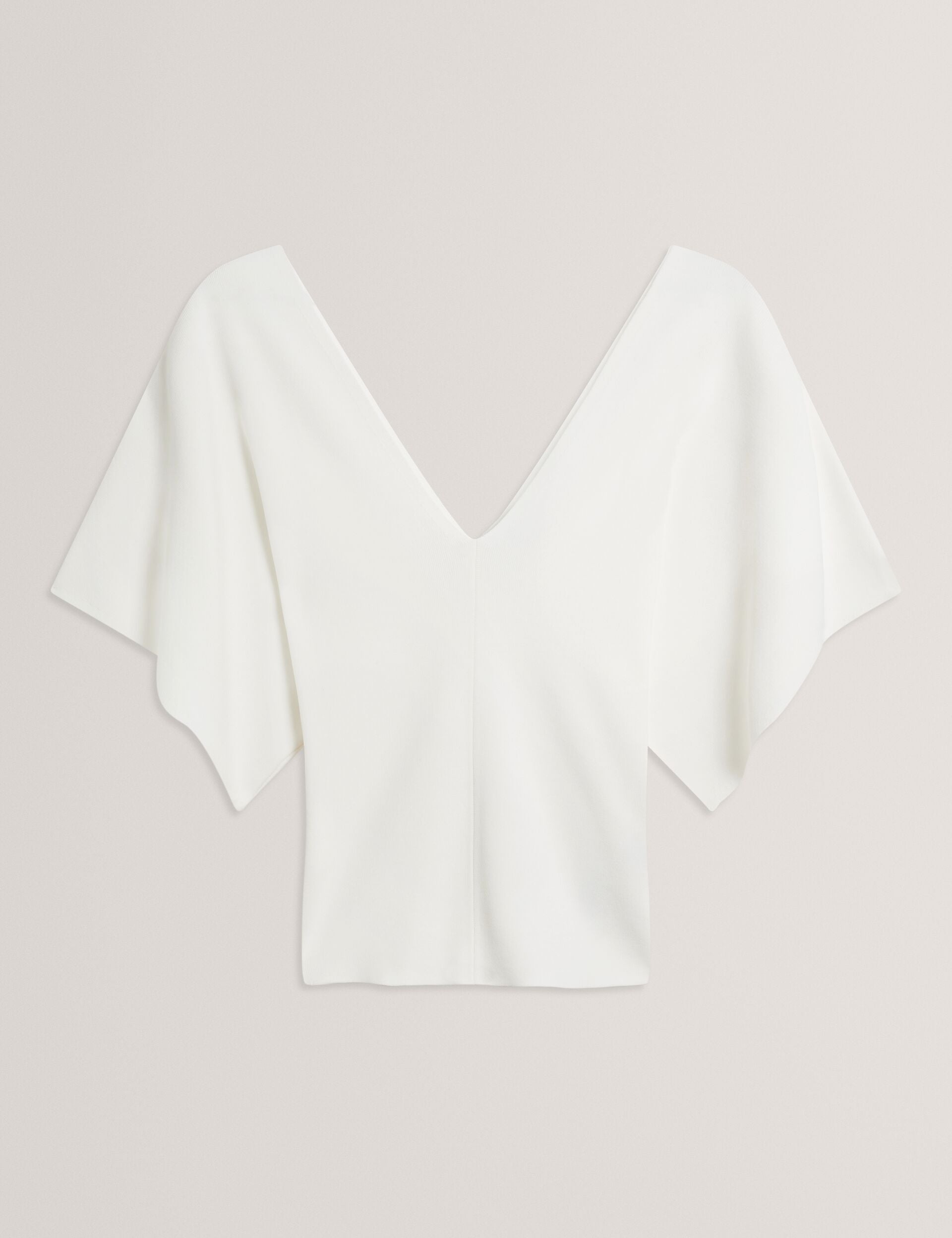 Ted Baker REGINAH - Wide Short Sleeve V-Neck Knitted Top IVORY