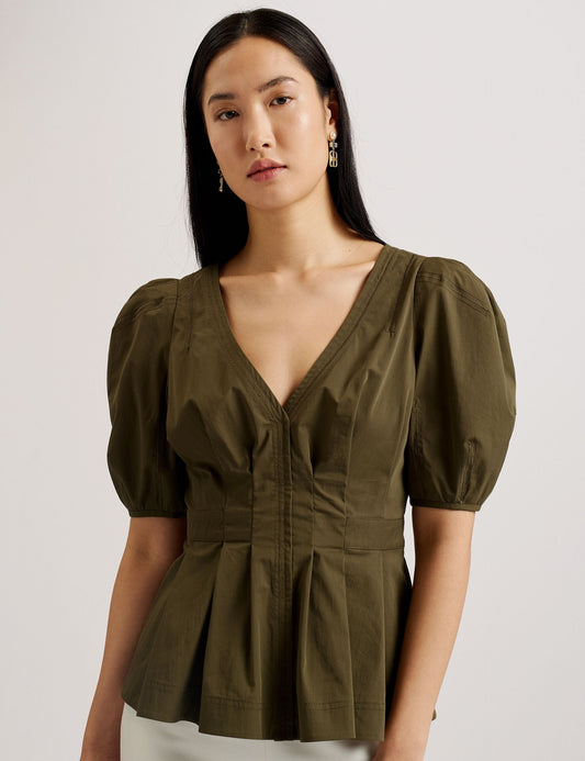 Ted Baker BURDUR - Peplum Fitted Top KHAKI