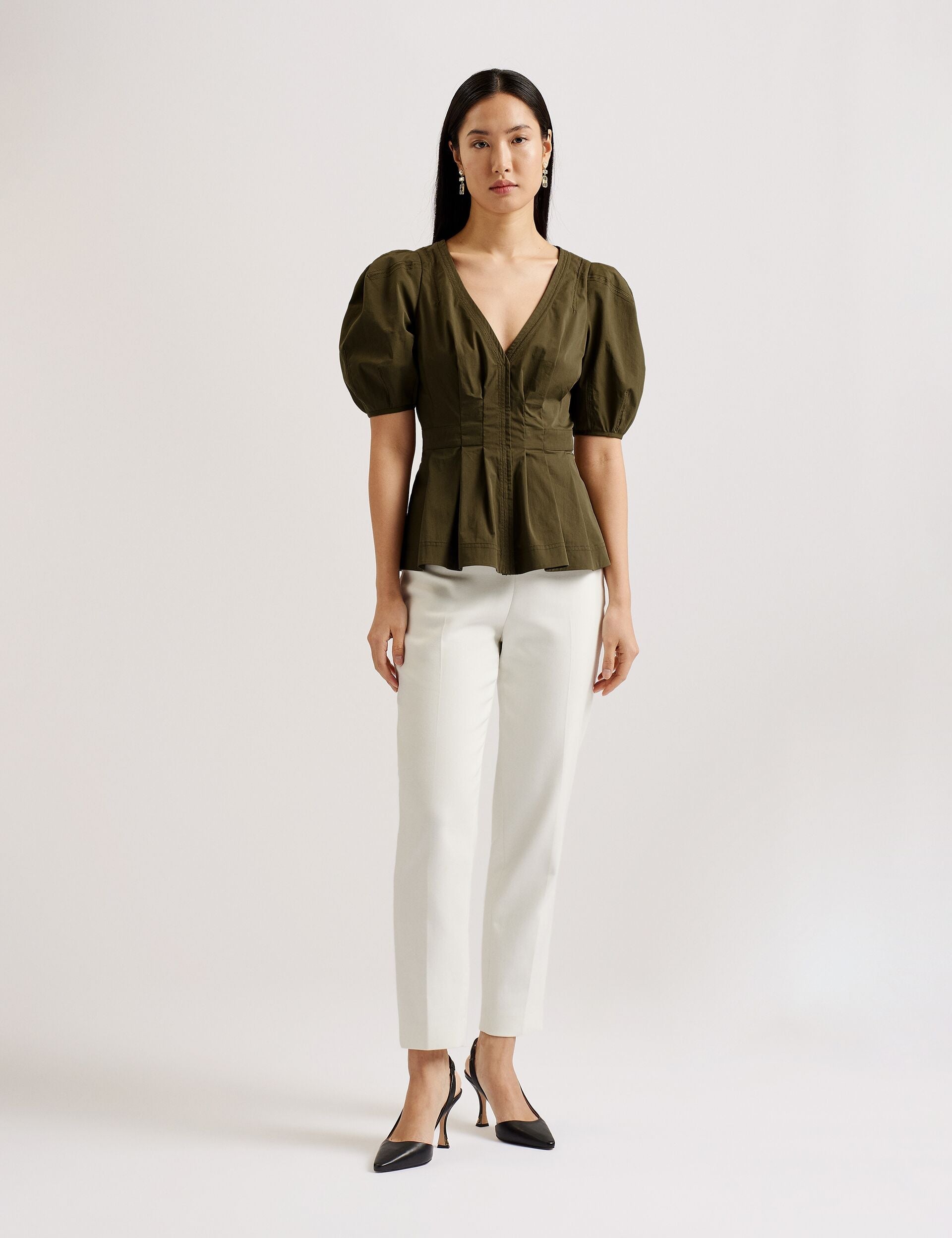 Ted Baker BURDUR - Peplum Fitted Top KHAKI