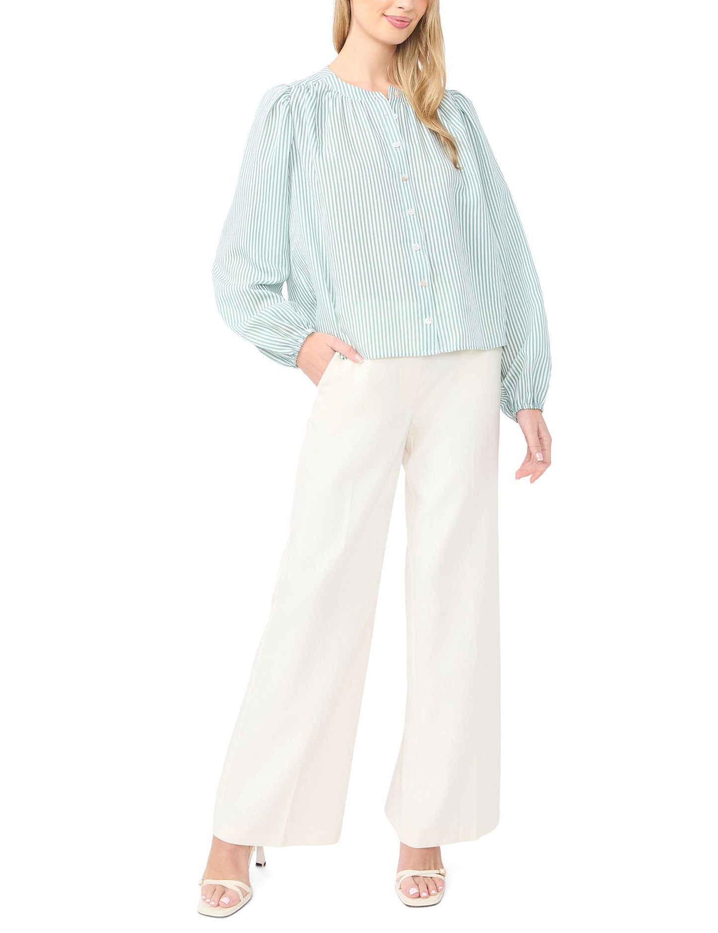 Ted Baker BROOKE Striped Puff Long Sleeve Blouse LIGHT GREEN
