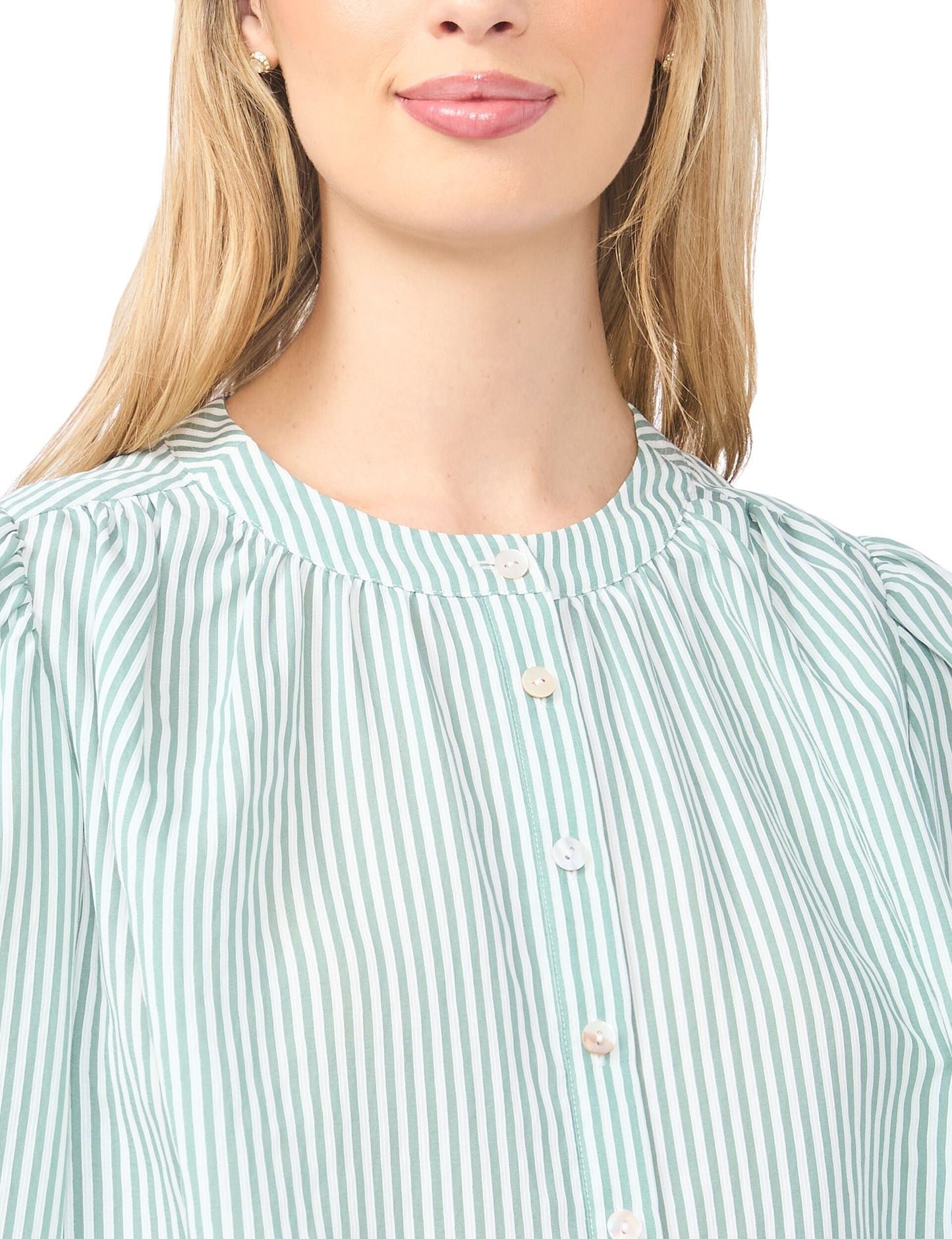 Ted Baker BROOKE Striped Puff Long Sleeve Blouse LIGHT GREEN
