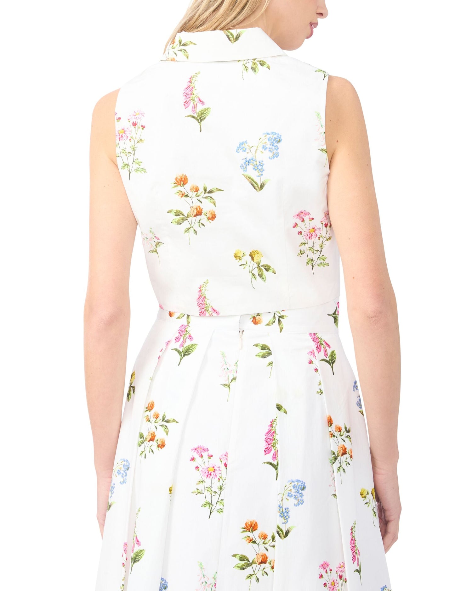 Ted Baker YORK Cotton Floral Sleeveless Cropped Shirt WHITE
