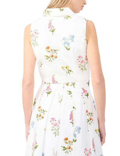 Ted Baker YORK Cotton Floral Sleeveless Cropped Shirt WHITE