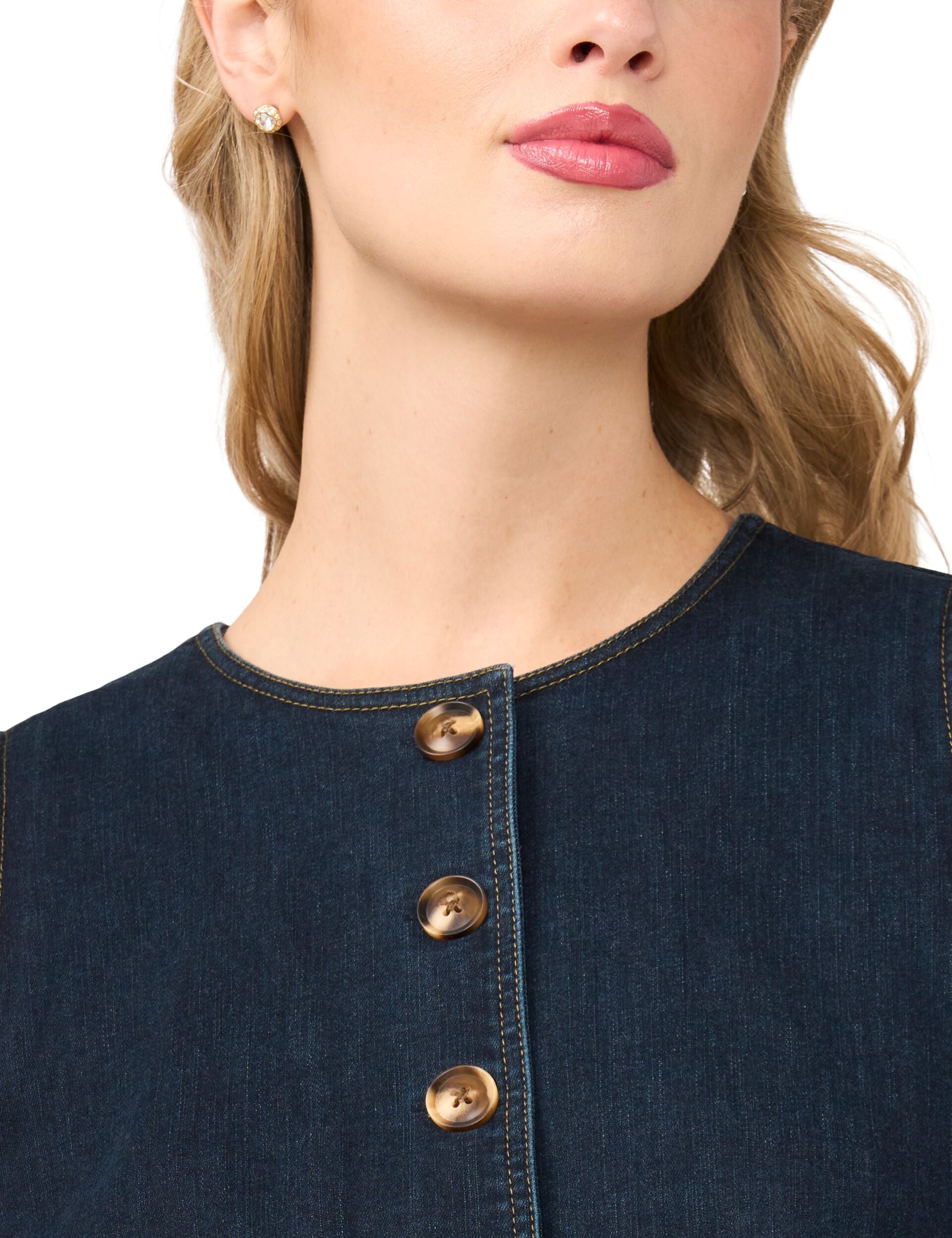 Ted Baker GIA Sleeveless Denim Button-Up Top NAVY
