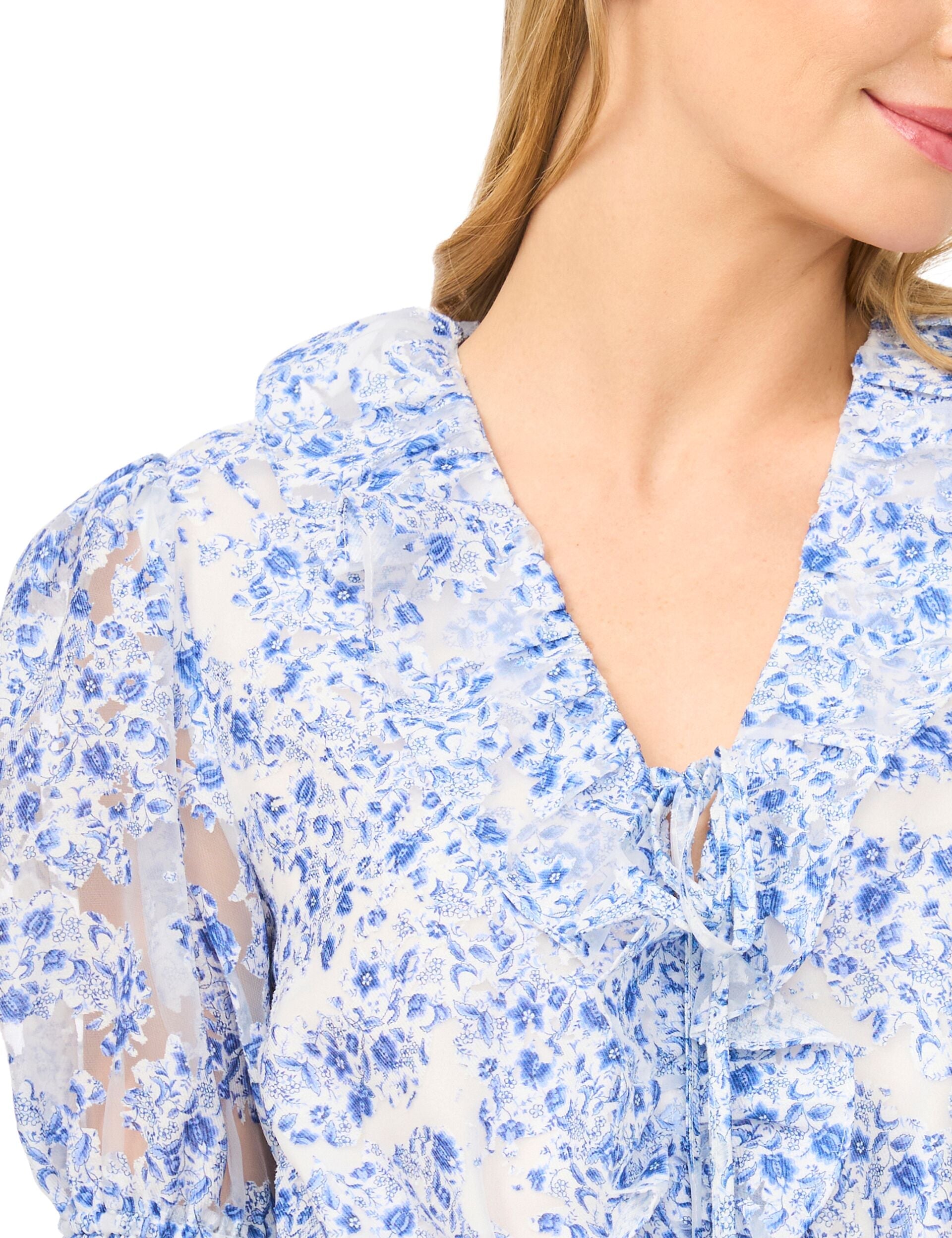 Ted Baker CLARISE Floral Ruffled V-Neck Cropped Blouse BRIGHT BLUE