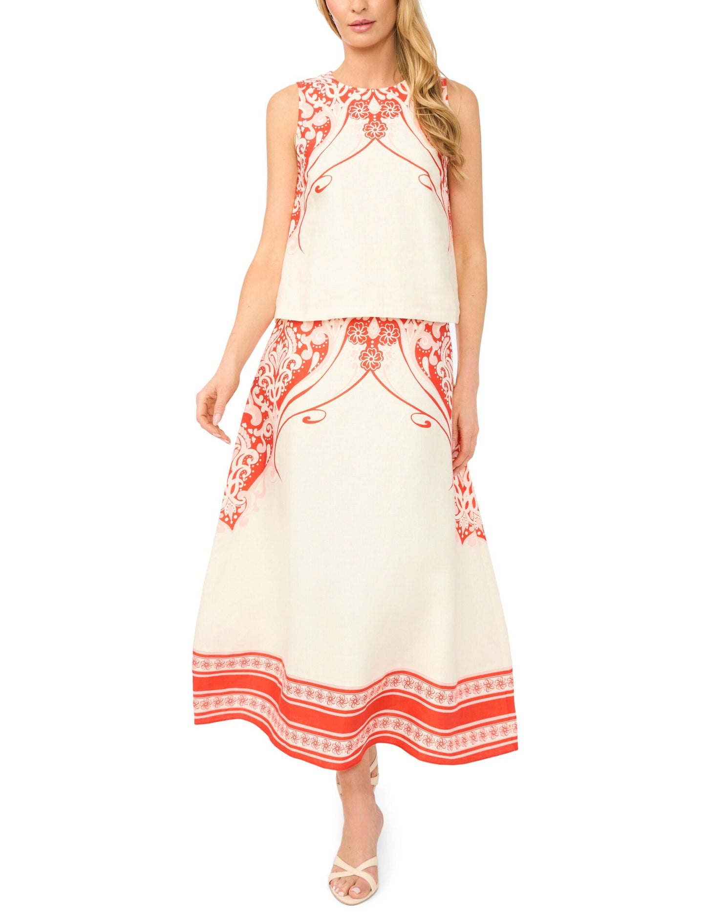 Ted Baker GEORGIA Printed Detail Relaxed Linen Shell Top ECRU