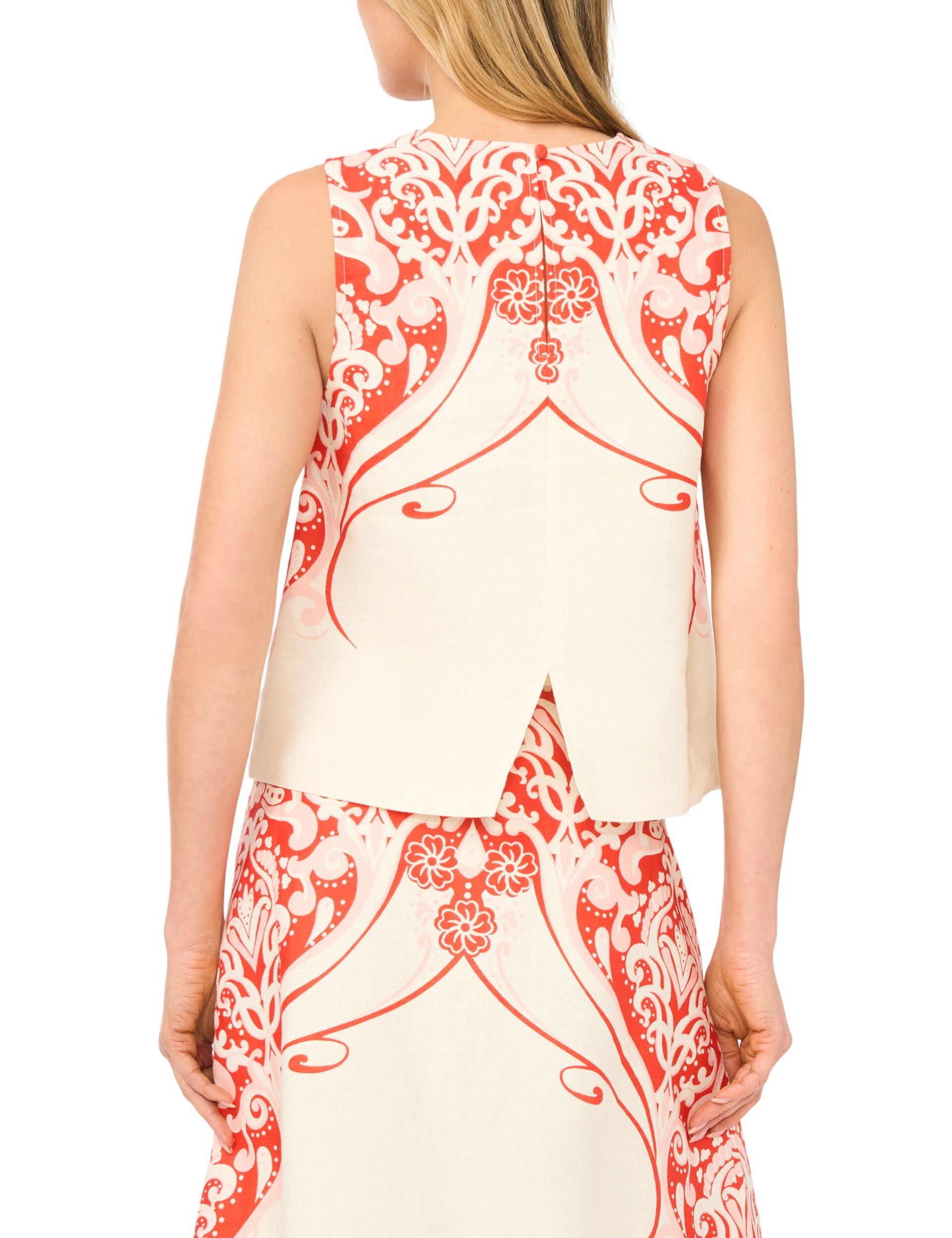 Ted Baker GEORGIA Printed Detail Relaxed Linen Shell Top ECRU