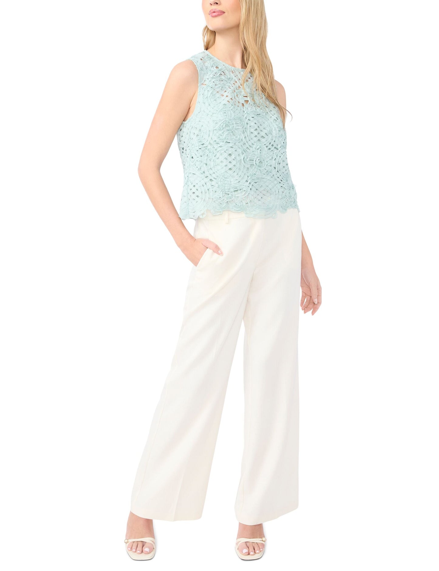 Ted Baker HAZEL Floral Crosshatch Cropped Shell Top PALE GREEN